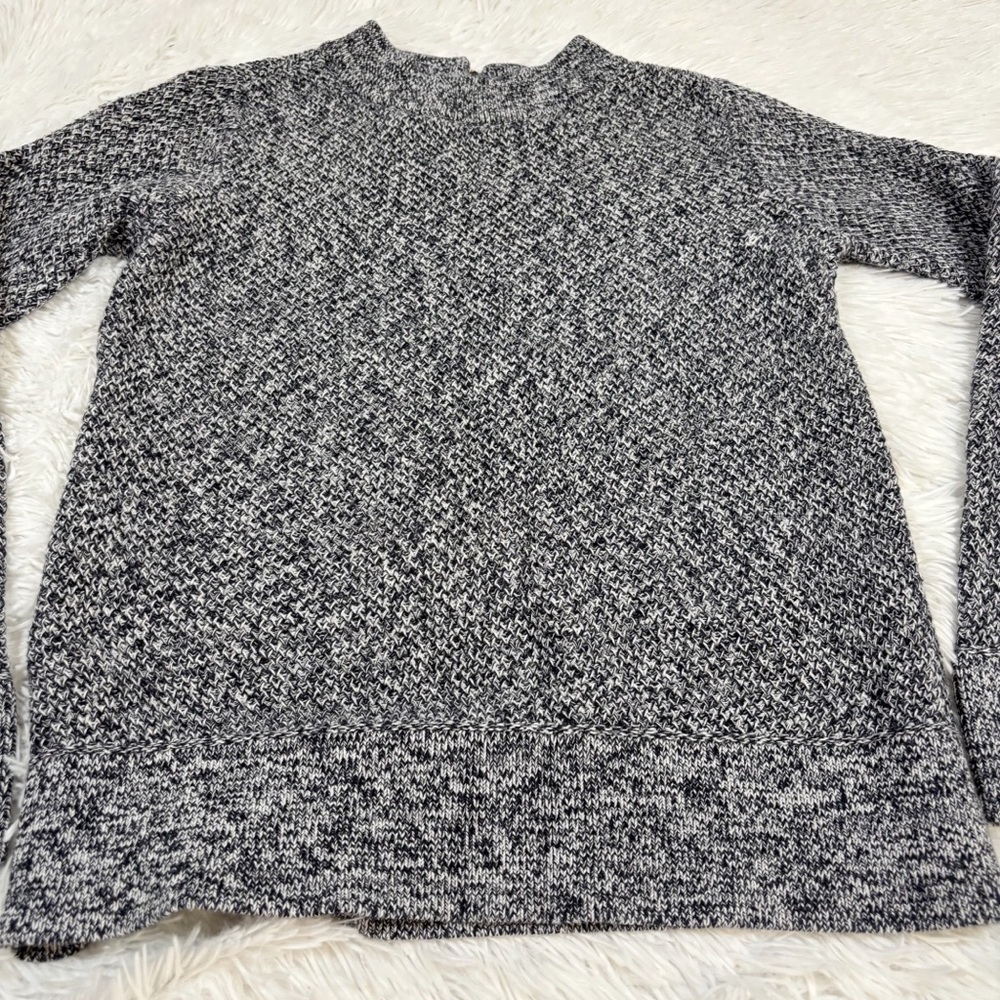 LOFT Navy and White Marled Knit crew neck Sweater long sleeve - Picture 4 of 10